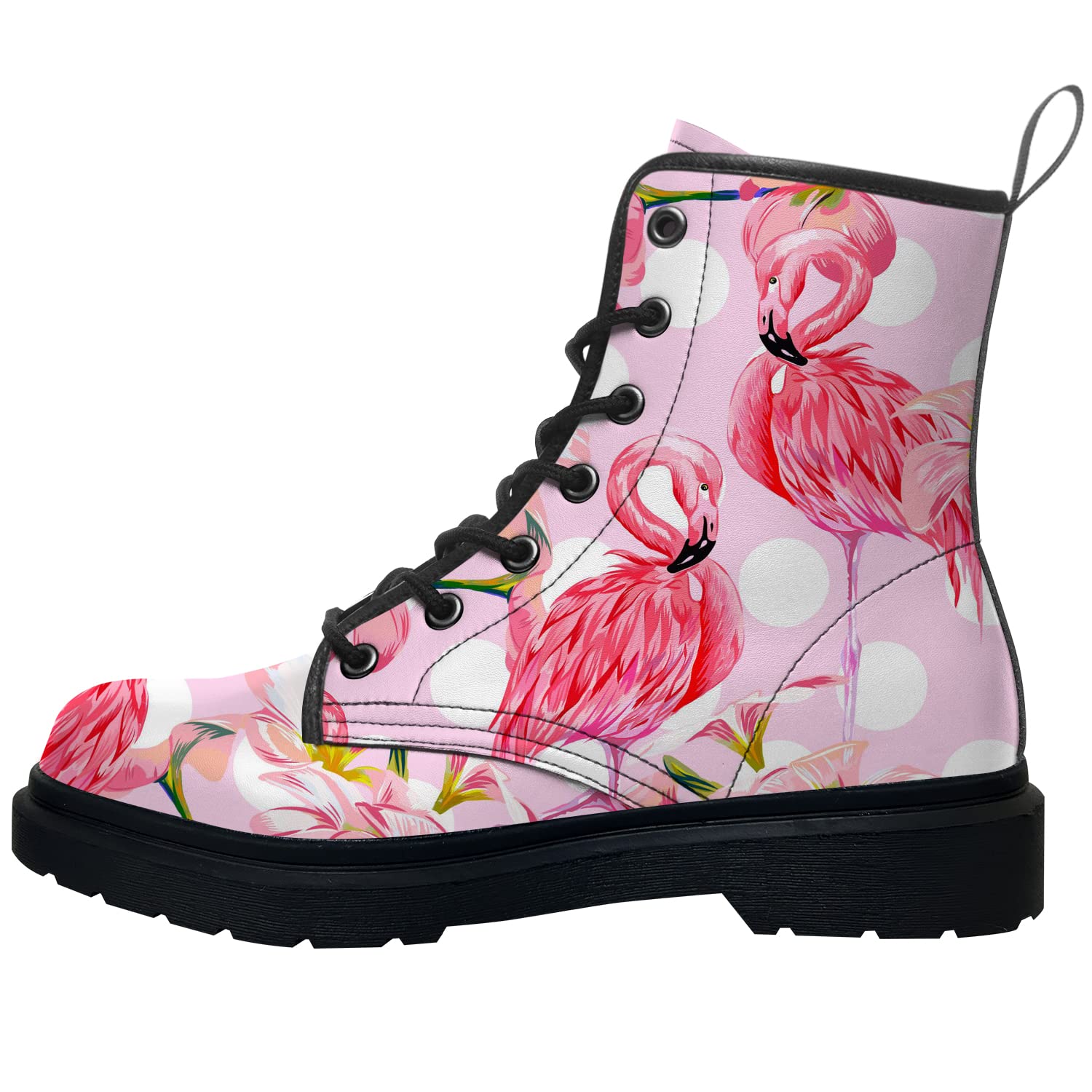 Klomax Flamingo Boots for Women Tropical Combat Boots Lace-up Ankle Booties