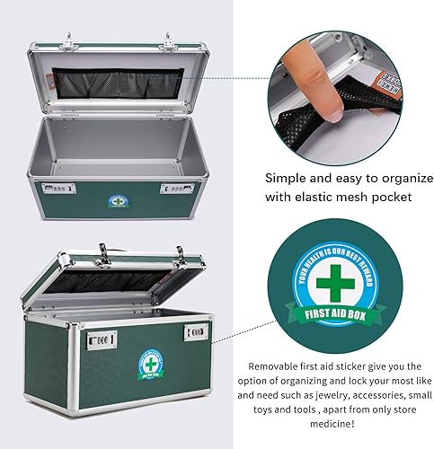 Miniatura 5 de Caja de bloqueo con estuche de almacenamiento portátil, 14.2 x 7.2 x 8.2 pulgadas, organizador de medicina a prueba de niños con cerradura de