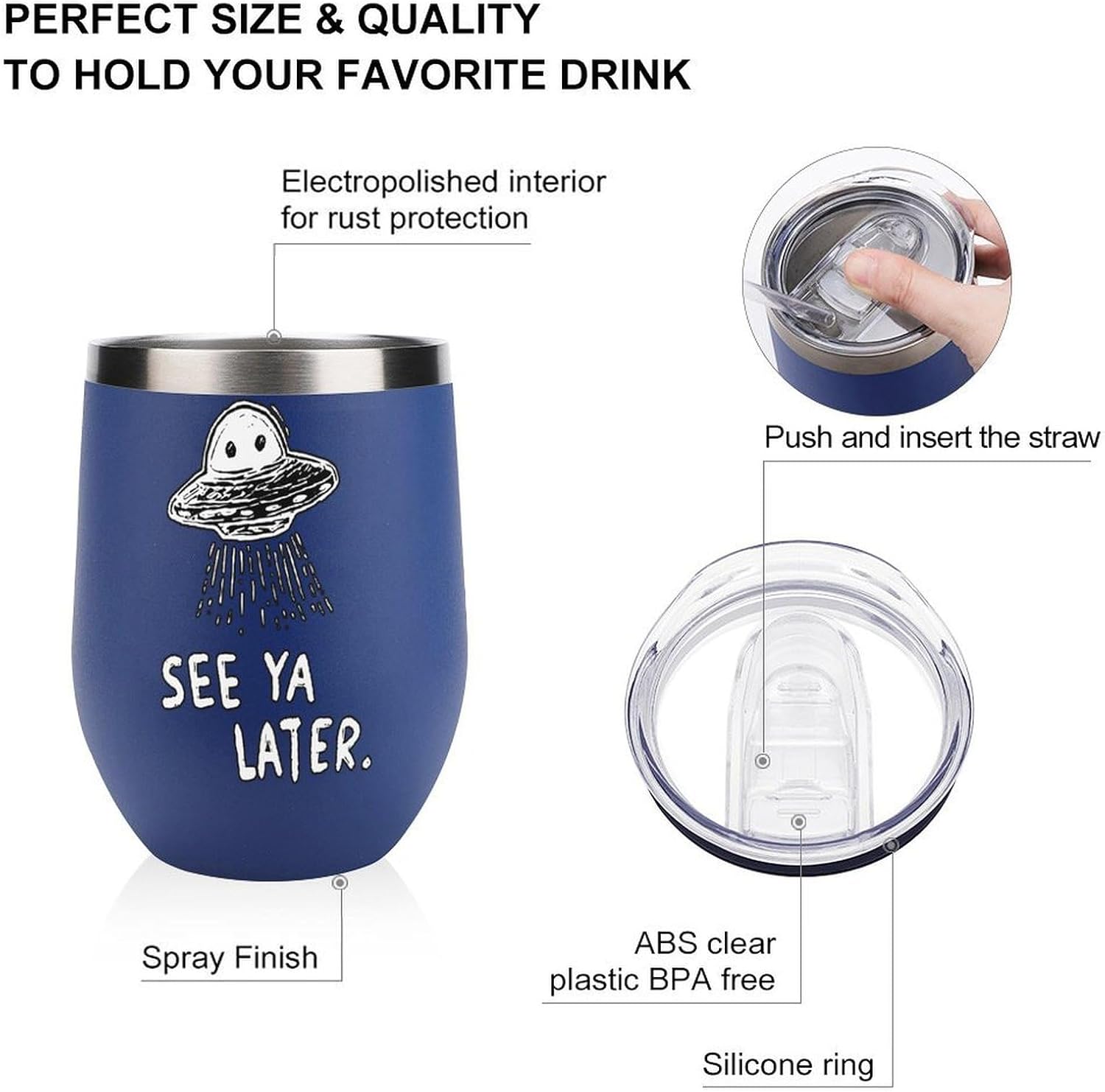 See Ya Later Aliens Spaces Insulated Drinking Cup Stainless Steel Coffee Mug Wine Tumbler with Lid 12OZ