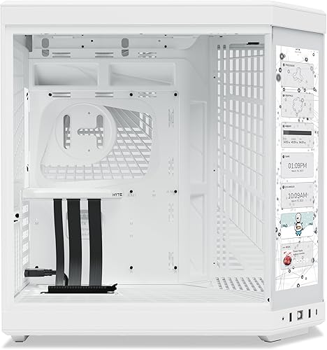 Vista 68 de HYTE Y60 - Moderna caja para juegos ATX de torre media con doble cámara panorámica de vidrio templado y cable elevador PCIE 4.0 incluido