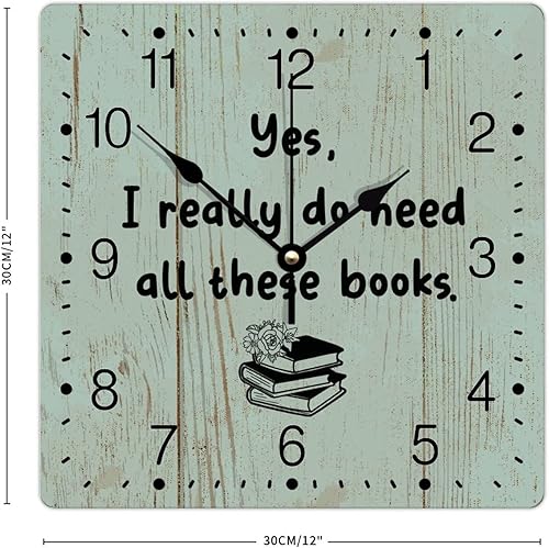 Miniatura 2 de Reloj de PVC Yes I Really Do Need All These Bookworm - Reloj de pared grande de 12 pulgadas, regalo para autor, cuadrado, silencioso, sin tictac,