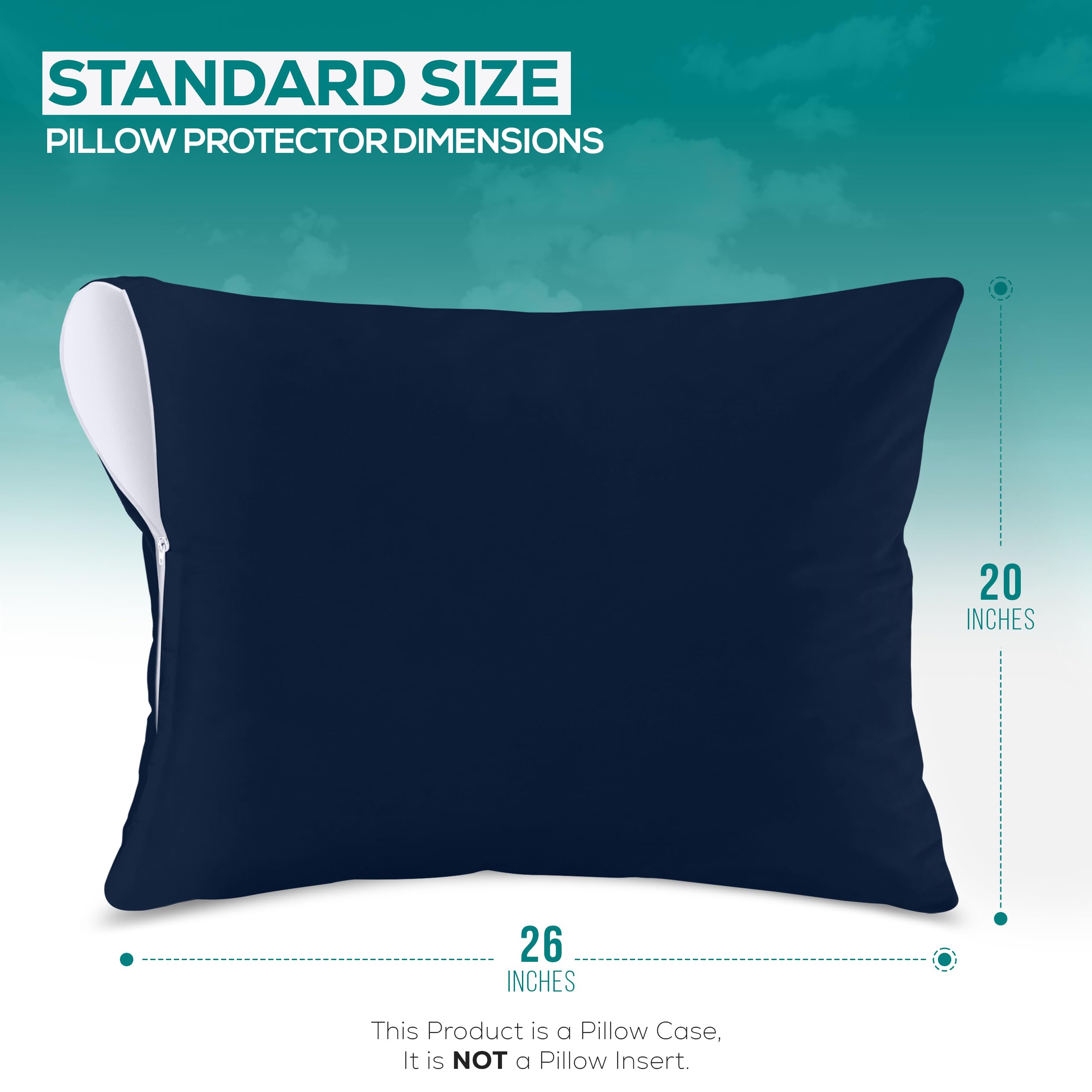 Utopia Bedding - Fundas de almohada impermeables, con cremallera, protectoras, antiácaros, tamaño estándar, 2 unidades, azul marino, 50,8 x 66 cm