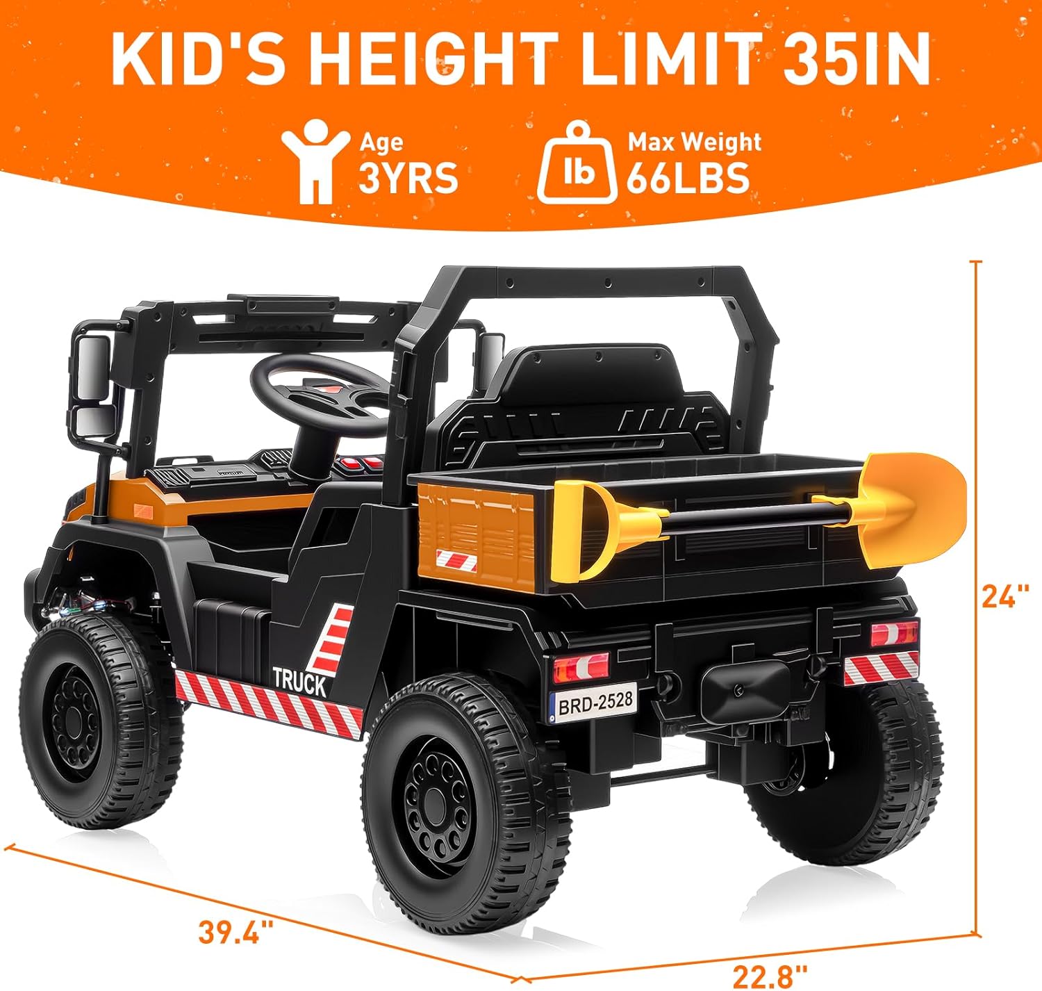 MINIATURE MOTORS 24V Kids Ride On Dump Truck Car, 2X55W Motors, 3.7mph Max Speed, Electric Dump Bed, Shovel, Remote Control, Bluetooth Music, Toddlers Construction Vehicles Gift for Boys Girls-Yellow