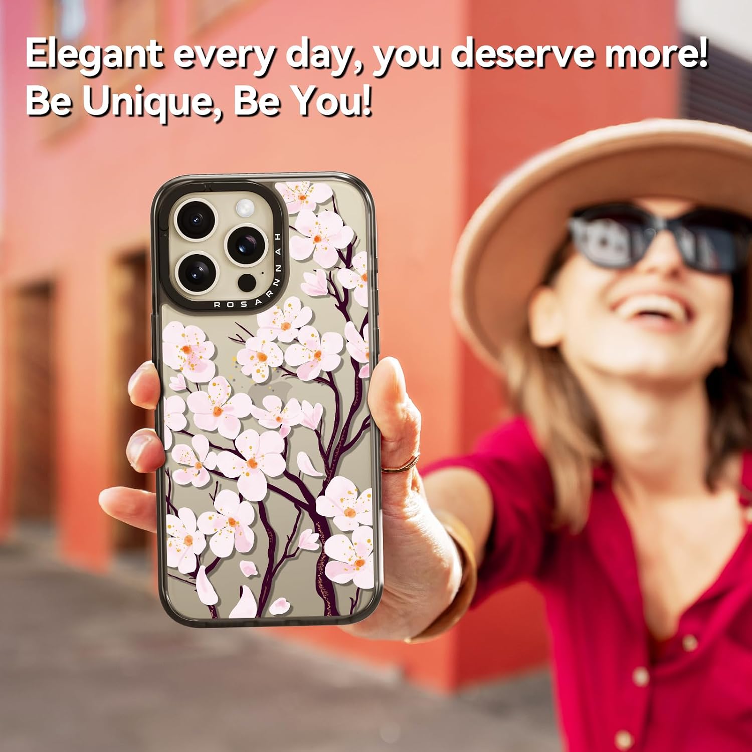 Compatible for iPhone 15 Pro Max Case Cute Aesthetic - Durable Shockproof 6.6 ft Drop Impact Phone Case Cover with Funny Fashion Cherry Blossom 6.7" Black