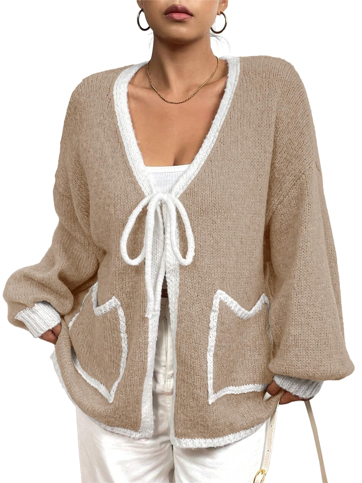 Womens Plus Size Cardigan Sweater Knit Open Front Long Sleeve Cover Up Casual Tops with Side Pockets L-4XL
