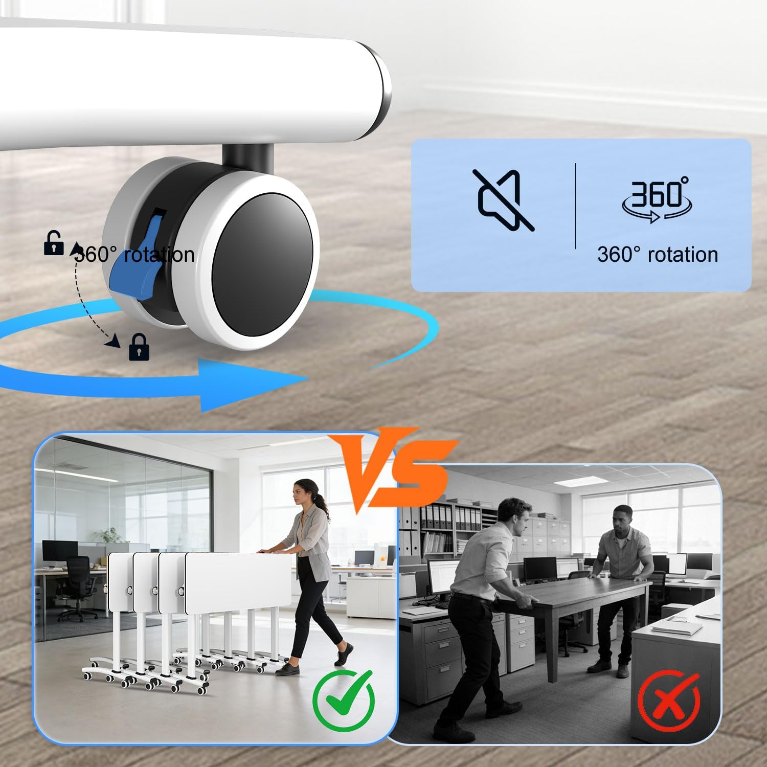 Folding Conference Room Table with Wheels,Modular Conference Tables Seminar Table with Grommet,Stability Enhancement,Fold Up Rolling Conference Table for Office (8, White-Small, 47.2)