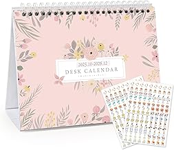 MOKANI Desk Calendar 2026-2027, Small Standing Desktop Calendar (Jan.2026-Jun.2027), Academic Monthly Planner with 234 Stickers and Multi-country Holidays Marked- 20.5 X15cm