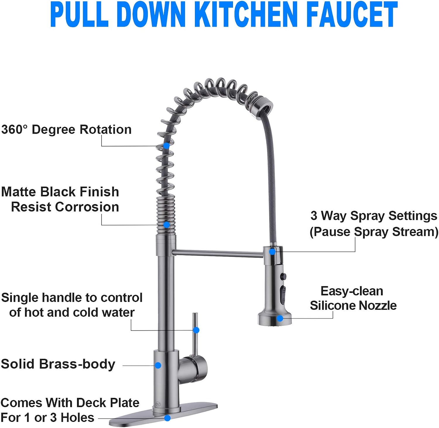 Kitchen Faucet,Commercial Kitchen Faucet with Sprayer,Pull Down Kitchen Faucet for 1 Or 3 Hole Sink,Brushed Nickel Kitchen Faucet,Low Lead Kitchen Sink Faucet