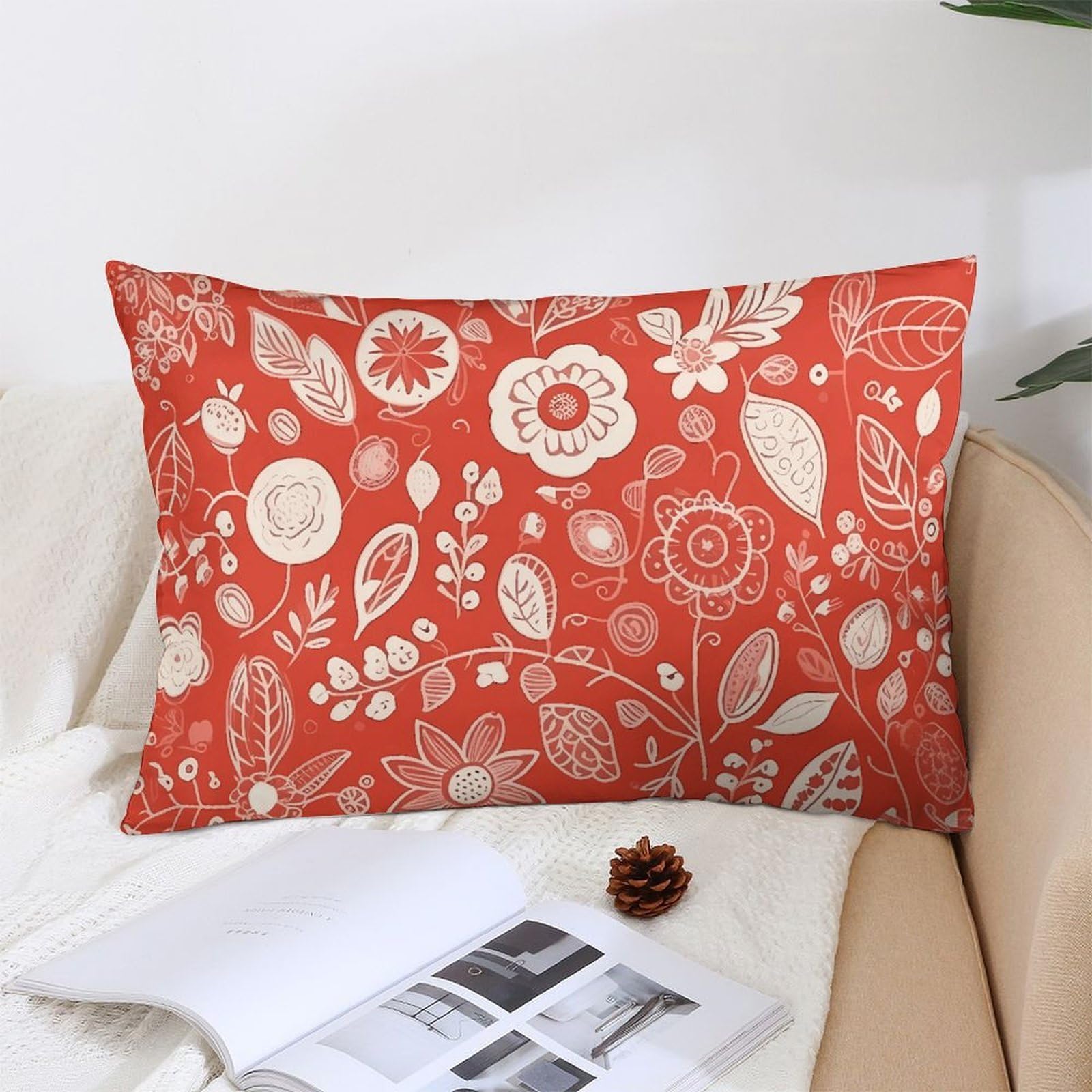 NTVOWPZO Decoration Throw Pillow Covers 12 "x20 Pillowcases Covers Flowers on Red Background Soft Pillowcases Modern Farmhouse Home Decor Sofa Cushions Covers for Couch Bed Living Room