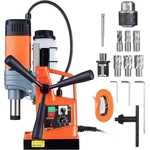 VEVOR Mag Drill Press, 1400W 2" Boring Diameter, 2922lbf Power Magnetic Drill with 810 PRM/10-Speed Setting/Quick Change Chuck System/6Pcs Drill Bits, Mag Drill for Metal Surface and Home Improvement