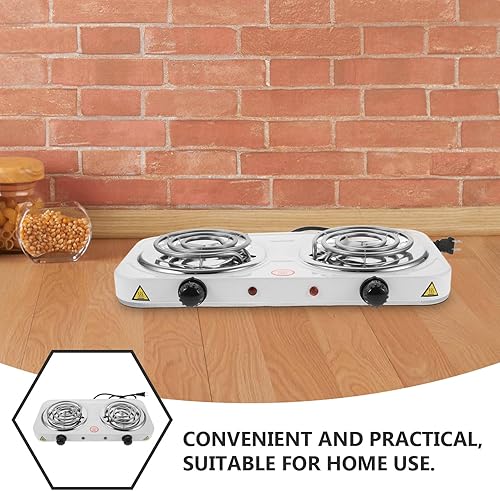 Miniatura 3 de Toyvian Placa eléctrica de doble quemador, estufa eléctrica portátil, placa de acero inoxidable ligera con protección contra sobrecalentamiento y
