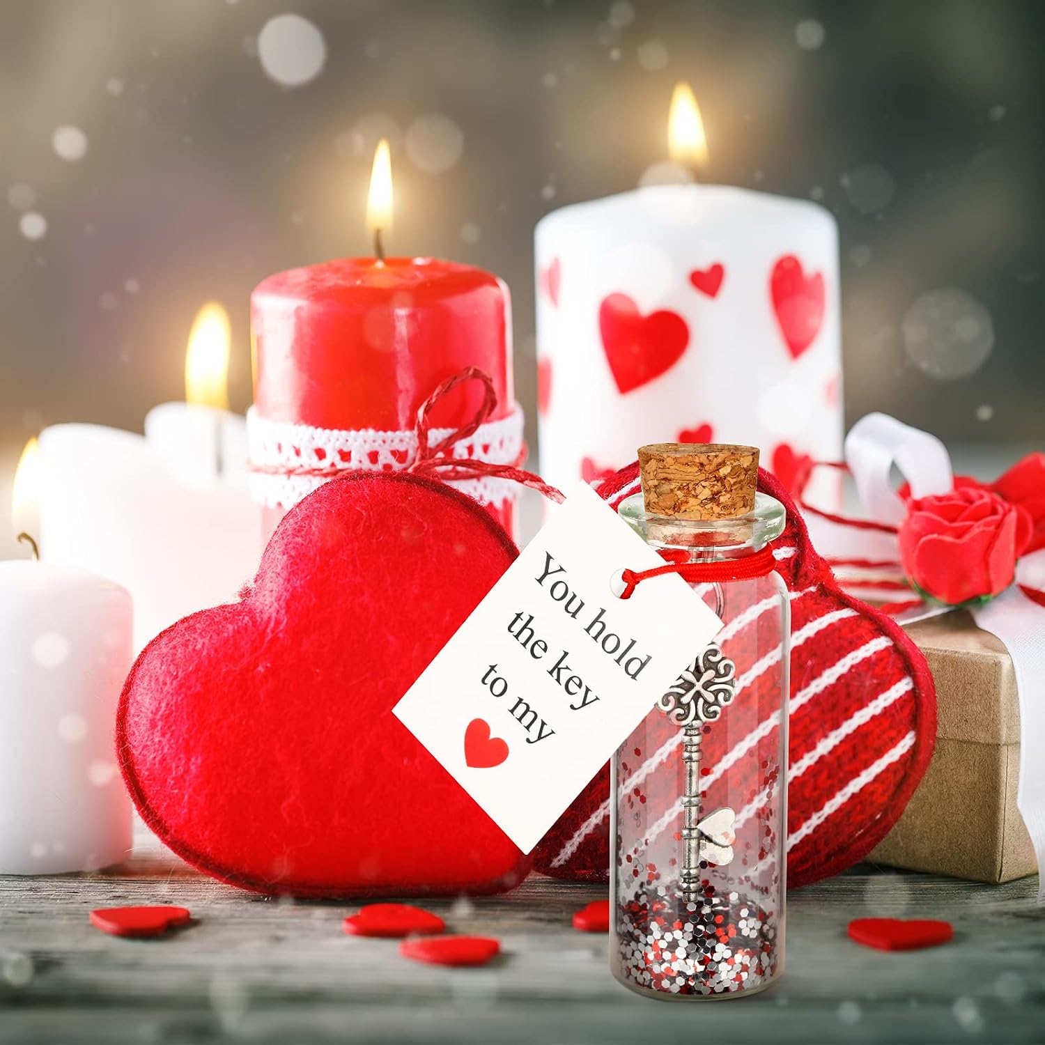 Gejoy Anniversary Romantic Gift for Her Him You Hold the Key to My Heart Handmade Creative Decorative Bottle Message I Love You Gift Birthday Valentines Present for Wife Husband(Classic Style)