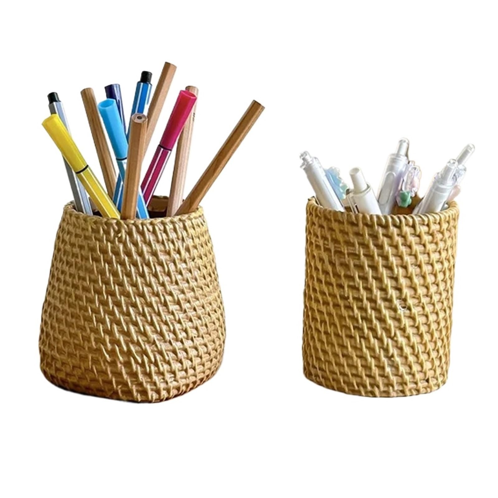 ZNJAMN 1set 2pcs Versatile Woven-Look Round Basket - for Pens, Flowers & Storage for pens