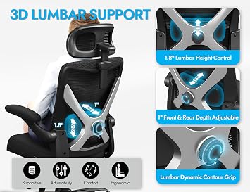 Ergalithic Ergonomic Office Chair - X-Shaped Computer Desk Chair Comfy, Gaming Chair, Office Chair with Lumbar Support, Mesh Office Chairs with Headrests, Desk Chair for Long Hours (Black Silver)