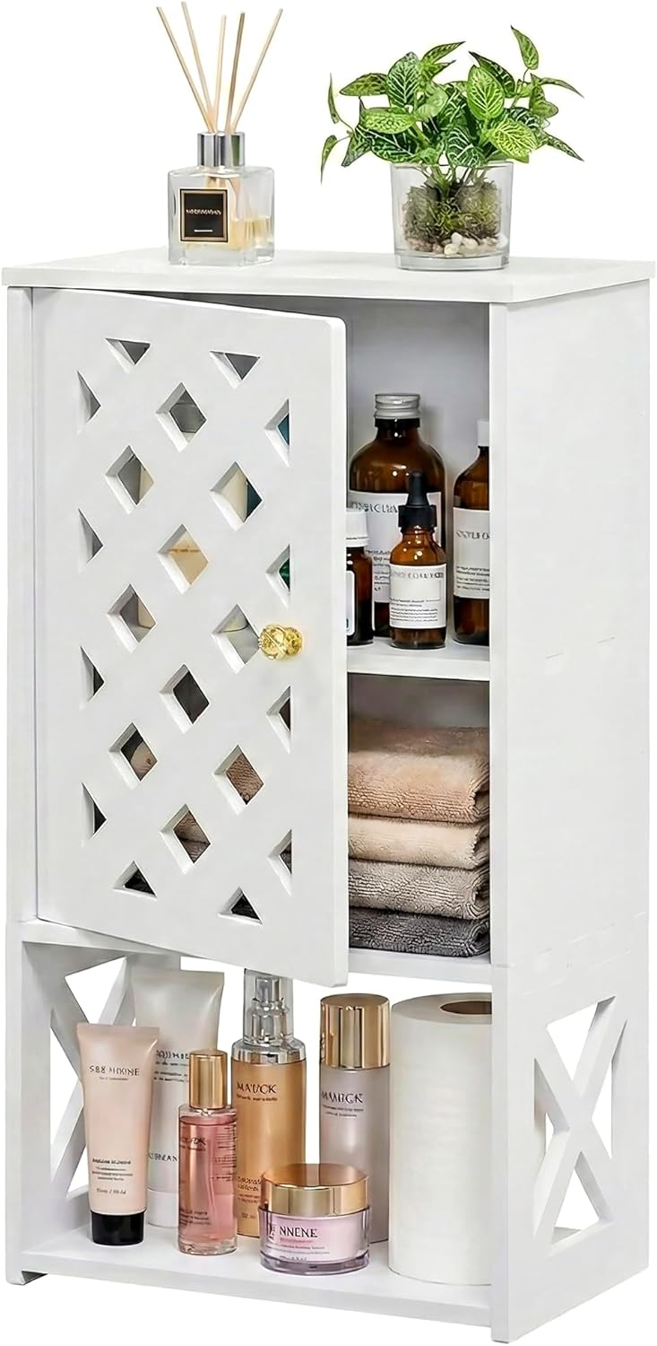 Wall Bathroom Cabinet Over The Toilet, Small White Medicine Cabinet with Shelves, Space-Saving Storage Organizer for Bathroom, Laundry Room, Kitchen (7.9”D x 11.8”W x 22.4”H)