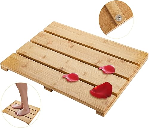 Miniatura 2 de Yarlung Tapete de baño de bambú de madera, 17.5 x 13 pulgadas, antideslizante, impermeable, tapete para spa, relajación de spa, interior o exterior