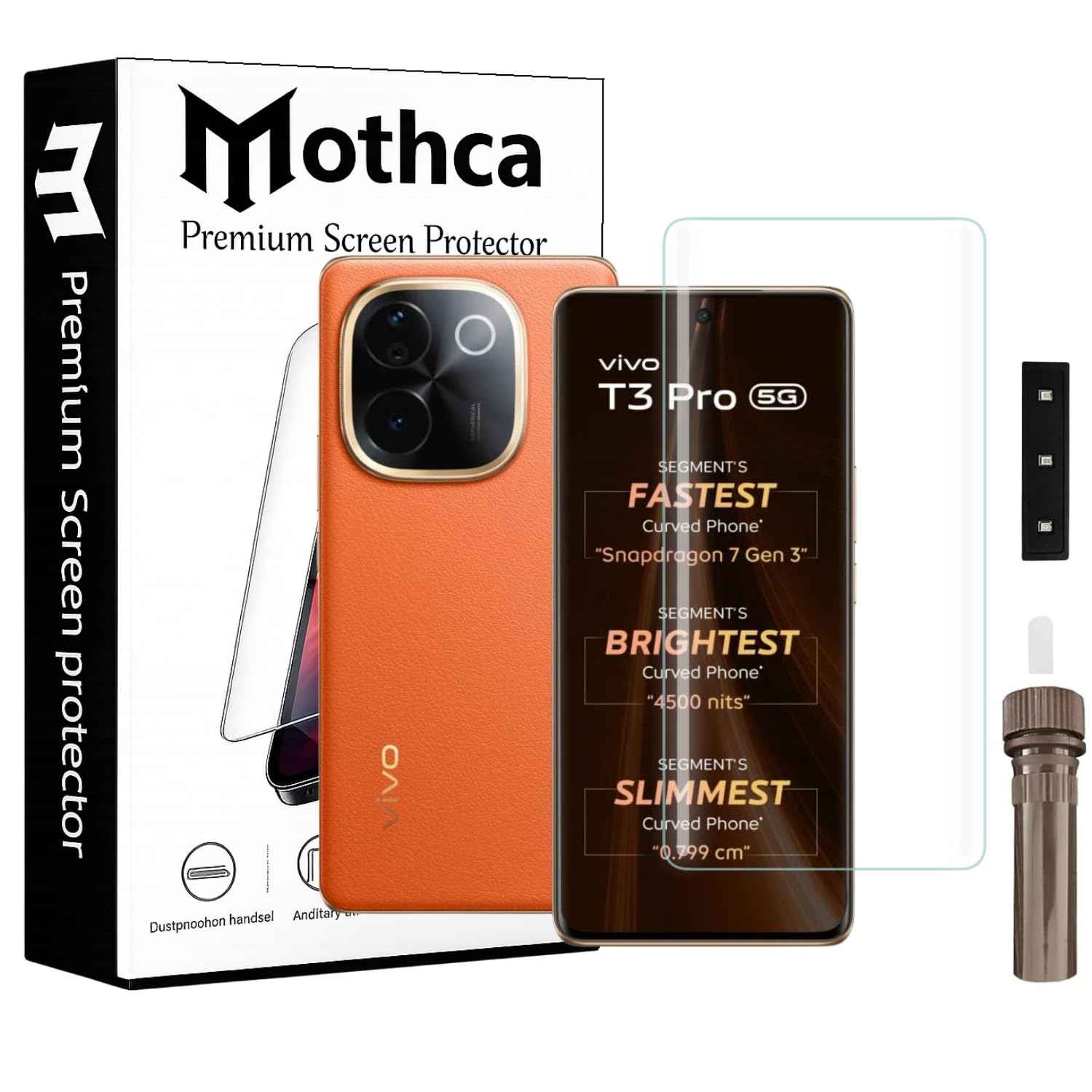 Mothca Premium Curved UV Tempered Glass Screen Protector for Vivo T3 Pro 5G | HD Clear | Full Screen Coverage (Pack of 1)-image-31