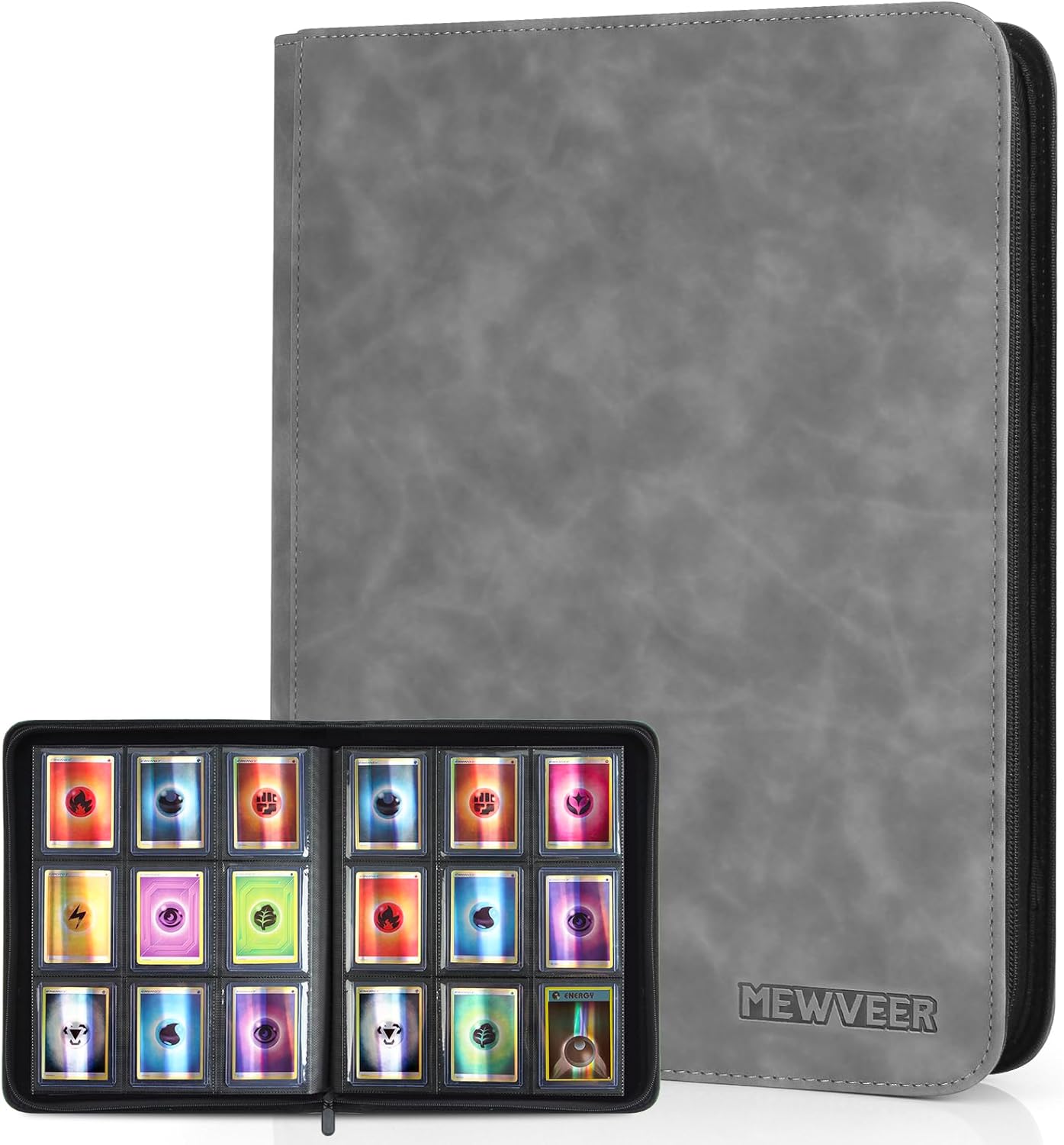 Top Loader Card Binder, Holds 252 Top Loaders Storage, 9 Pockets with Sleeves, Trading Card Binder for Sports Cards, YGO/MTG Cards Collection Binder - Gray (Not for Cards WITHOUT a Top Loader)