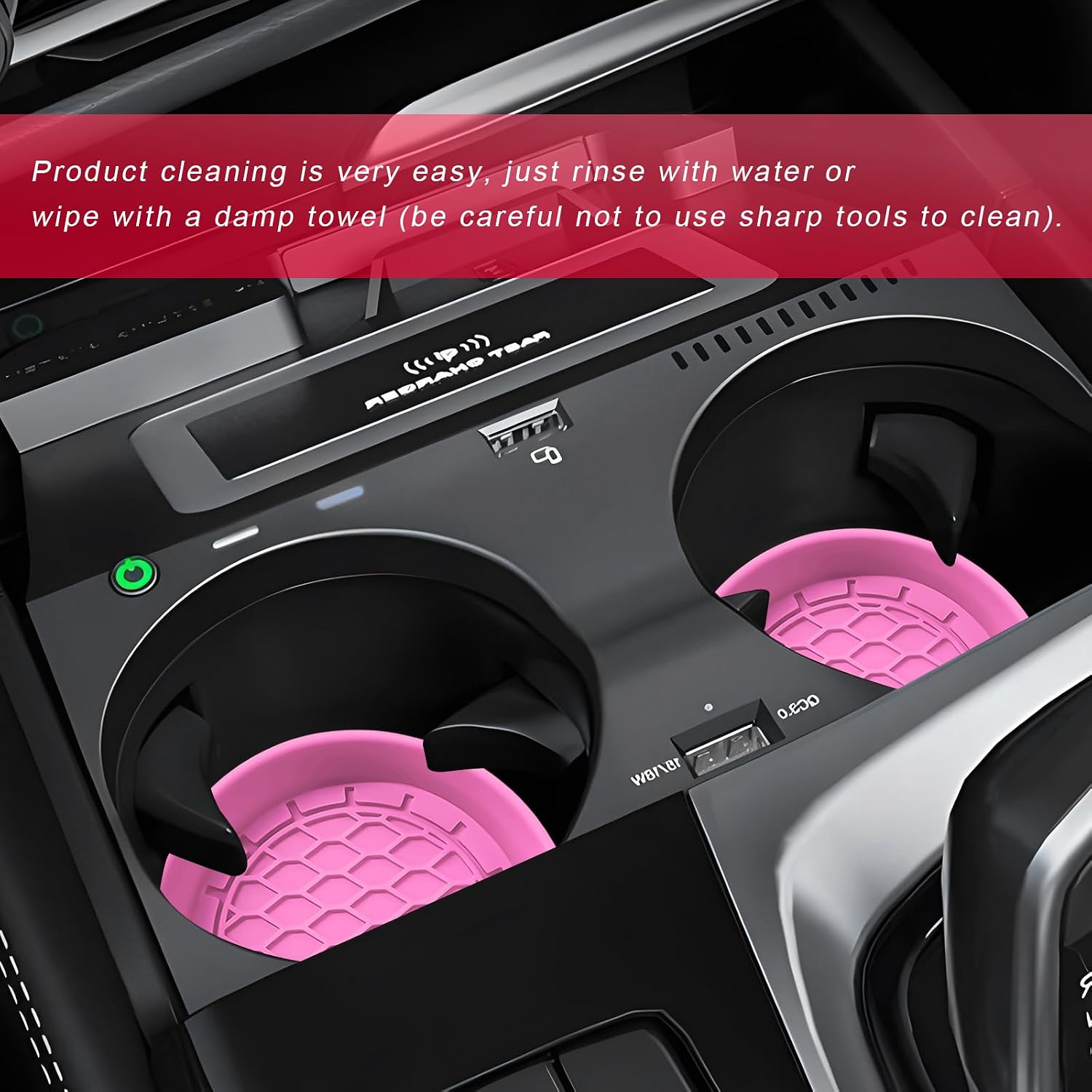 4 PCS Car Cup Holder Coaster, Non-Slip Silicone Auto Mug Mat Shockproof Insert Cup Coaster, Sift-Proof Spill Holder Water Bottle Pad Interior Car Accessories for Women Men (Pink) image 5
