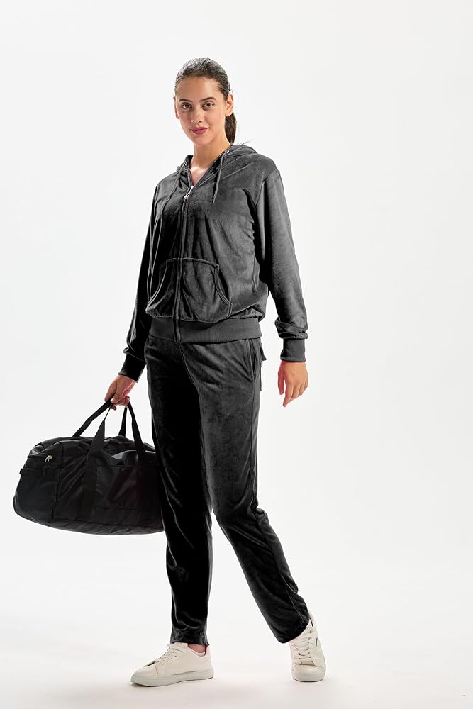 Amazon.com: TanBridge Women's 2 Piece Solid Velvet Tracksuit Set