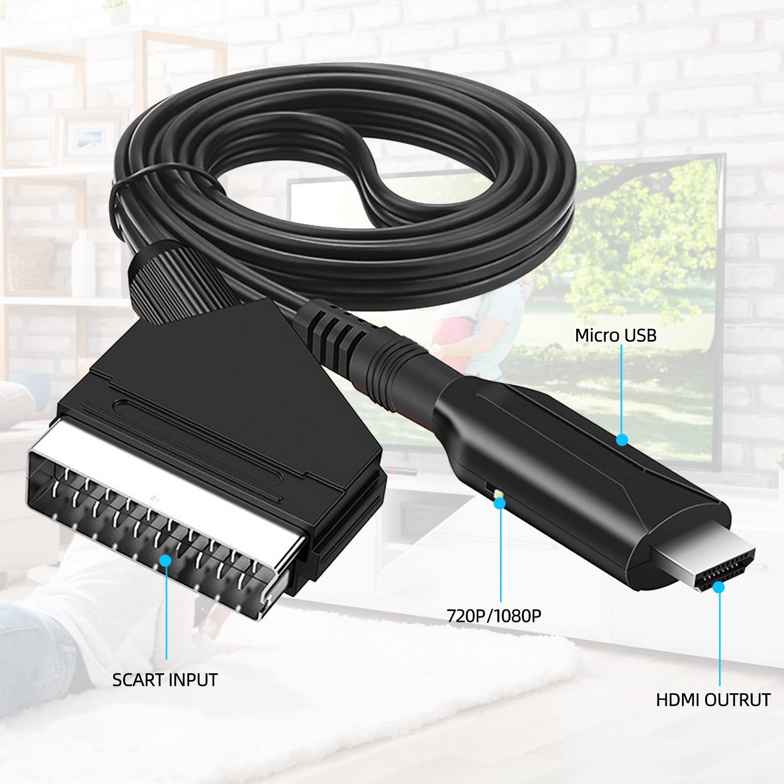 Adattatore Da SCART A HDMI - Convertitore Segnale Video/Audio Per TV HD, DVD, Lettori Blu-ray, PS3, Xbox