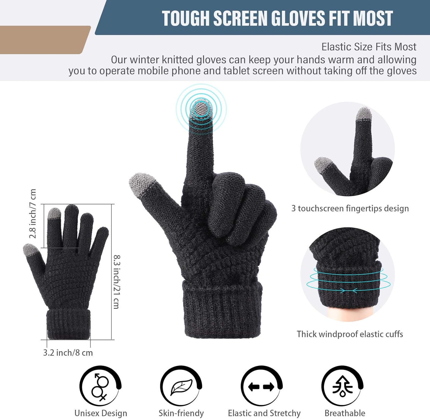 Geyoga Winter Knit Beanie Hat Neck Warmer Touchscreen Gloves Set Homeless Fleece Knitted Caps Gloves Circle Loop Scarf
