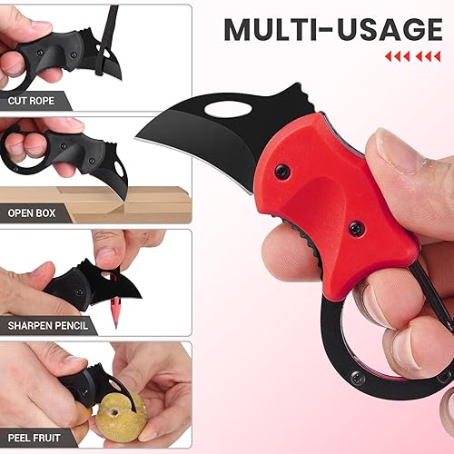 Miniatura 9 de Navaja de bolsillo pequeña para hombres, con mosquetón, cortador de caja de cuchillos con hoja de acero inoxidable de 1.34 pulgadas, mini cuchillos