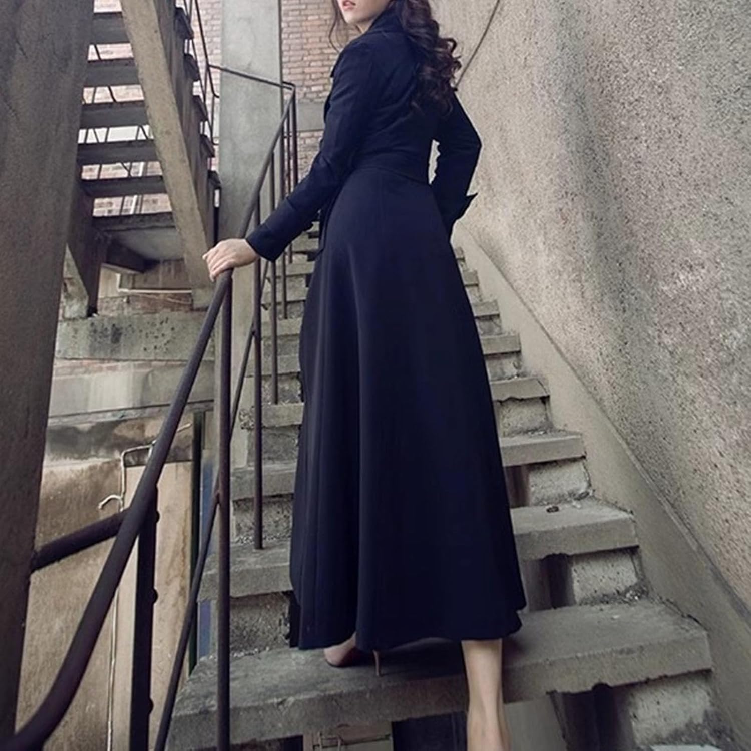 Women Winter Coat Women's Trench Coats Double-Breasted Long Coat with Belt