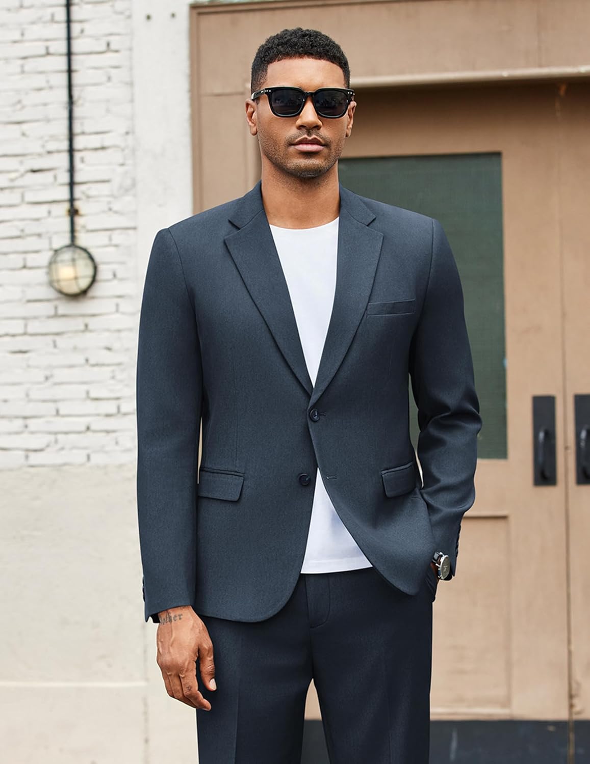 COOFANDY Men's 2 Piece Suit Slim Fit Two Buttons Dress Suits Solid Jacket and Pants Set Tuxedo for Wedding Prom Business - Image 2