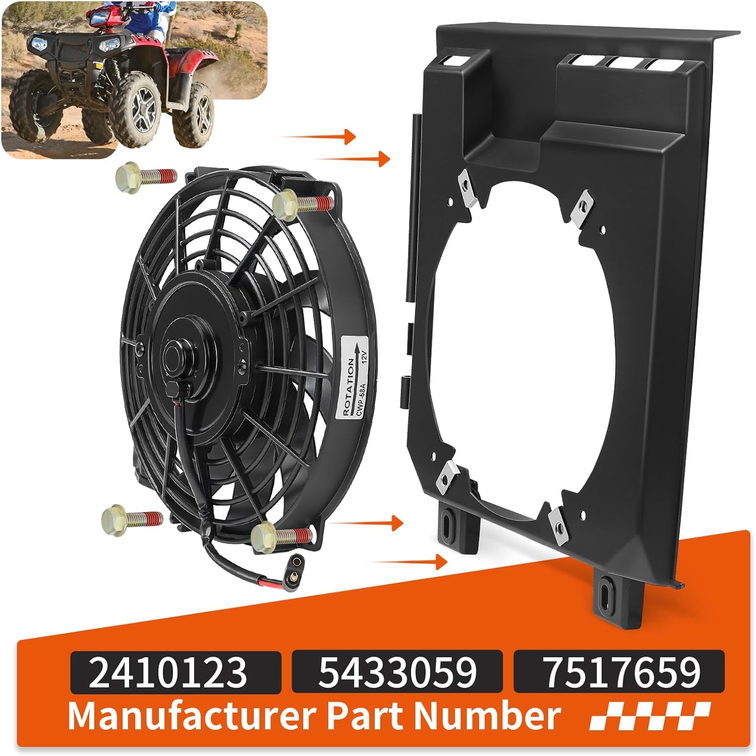 Radiator Cooling Fan & Shroud For Polaris Sportsman Magnum Xpedition Diesel 400 425 455 500 2000-2008 2410123 5433059