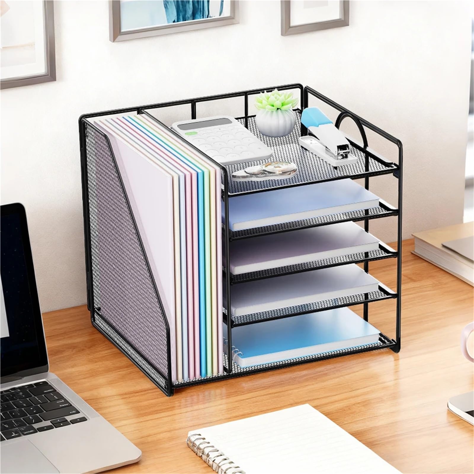 Bandeja Organizador Documentos Organizador de Escritorio y Accesorios Bandeja Papel 5 Niveles con archivador for Oficina/hogar/Suministros Escolares Negro