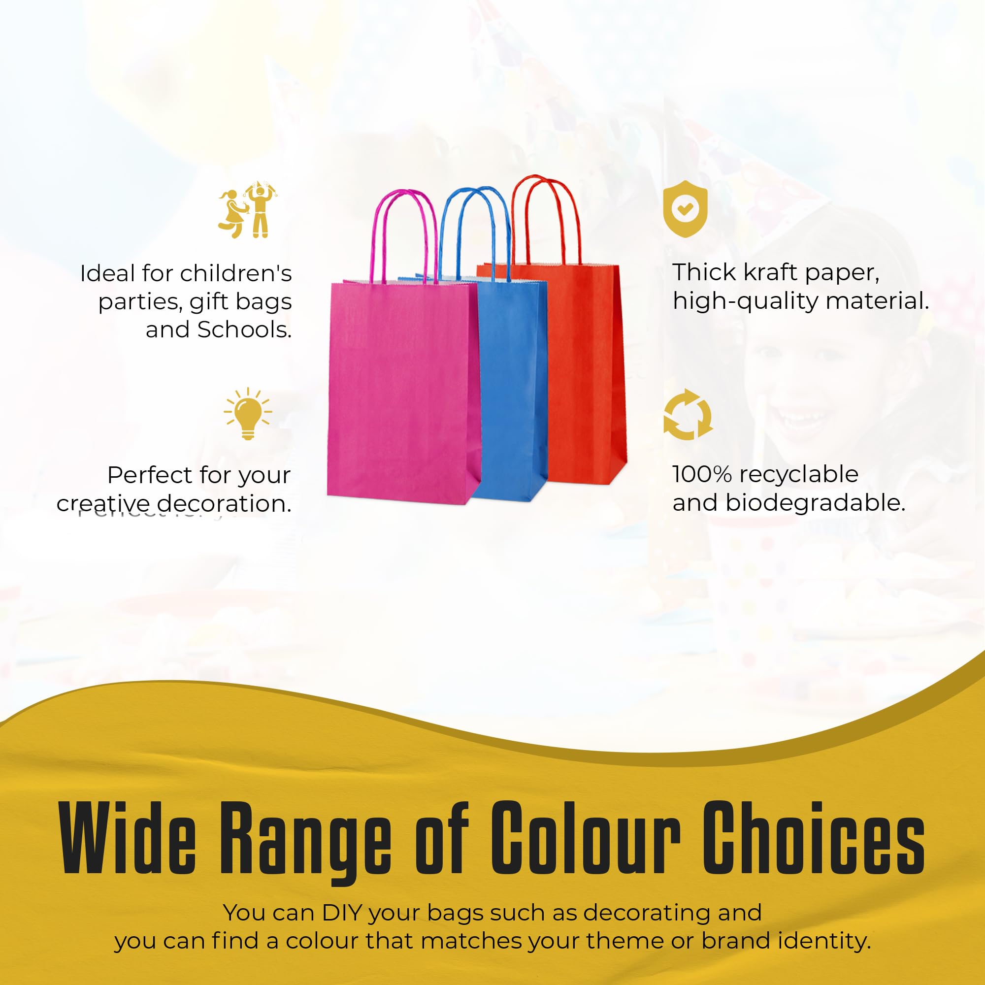 Thepaperbagstore 40 Rainbow Extra Small Twist Party Bags With Handles - Colourful Paper Gift Bags for Kids Party's, Celebrations Birthdays and Sweets 14x21x8cm - Image 3