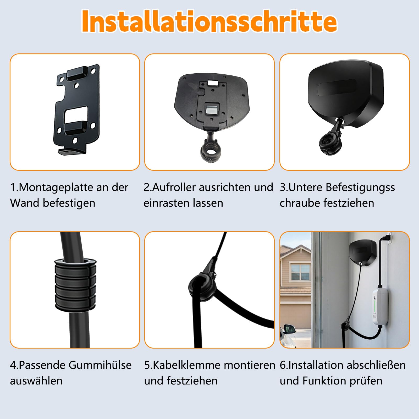 Avvolgicavo retrattile automatico per Wallbox, disponibile con morsetti per cavi da 12 mm/15 mm/18 mm, soffitto flessibile per tipo 1/tipo 2, avvolgicavo retrattile automatico