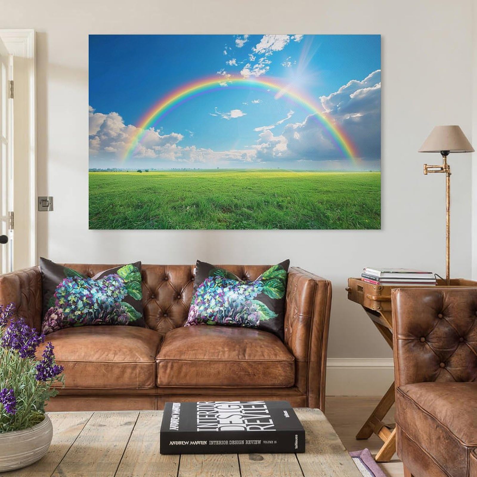 絵画 インテリア絵 額付 (白) 油絵　 F4-080111　風景（草原青い空） 絵画 インテリア絵 額付 (白) 油絵 F4-080111 風景（草原青い空