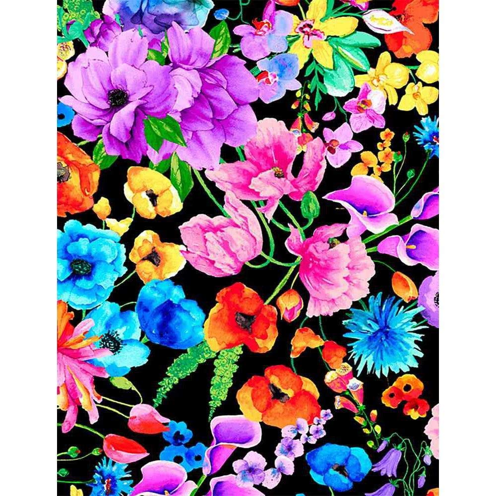 Timeless Treasures Day Dreaming by Chong-A Hwang CD8203 Black Garden Floral BTY