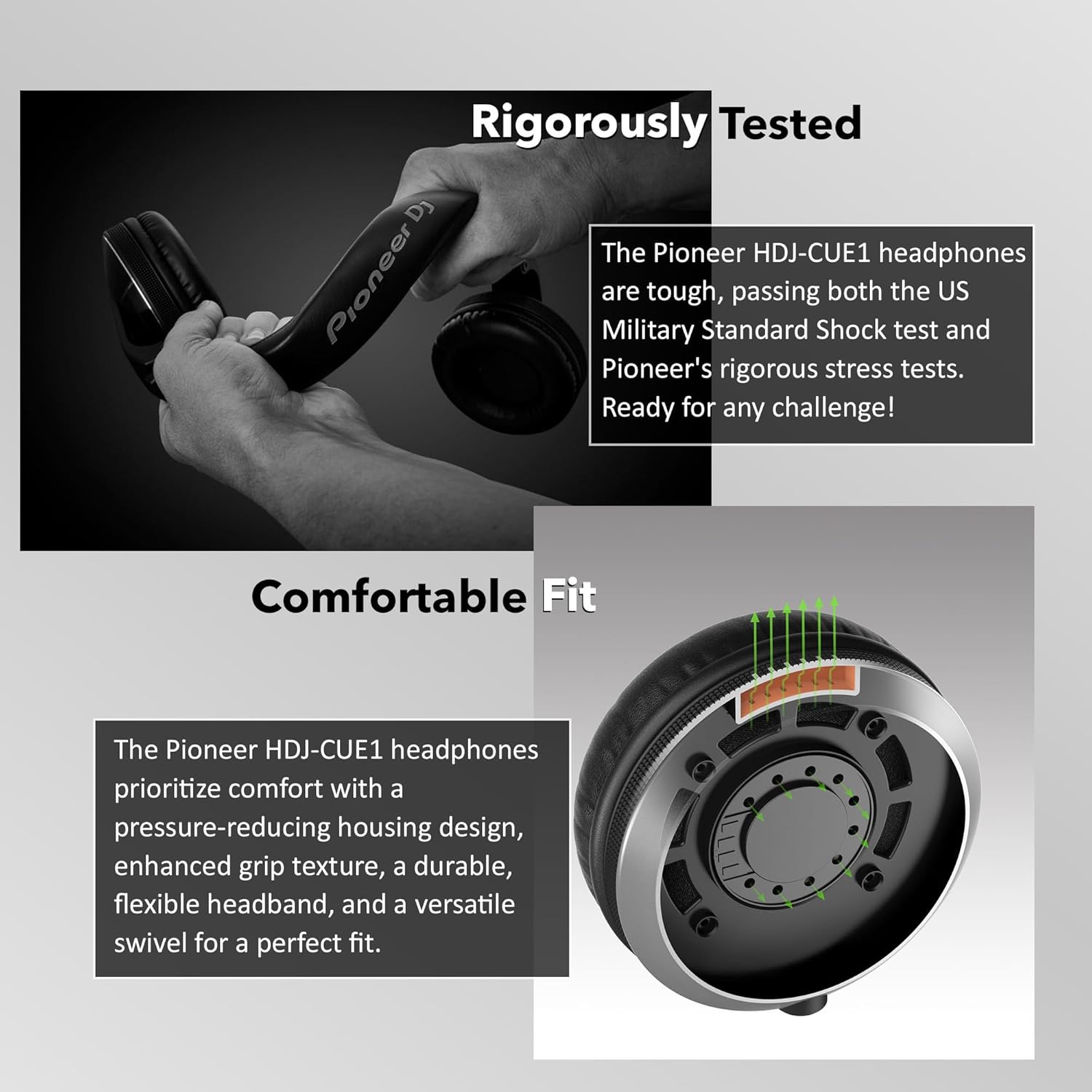 Pioneer DJ HDJ-CUE1 DJ Headphones - Black Bundle with Case and Austin Bazaar Polishing Cloth - Image 3