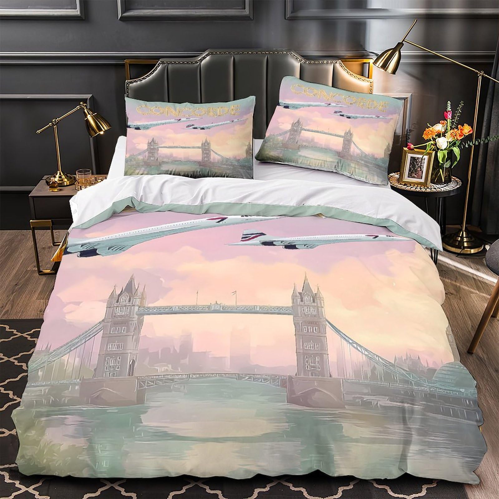 MMDASBVPE Concorde Jets Duvet Cover 3D Print Luxurious 3 Pcs Bed Linen Hidden Zipper vintage Aviation Quilt Cover Super Soft Breathable for Kids Youth Teenagers Adults Women Girls Single（135x200cm）