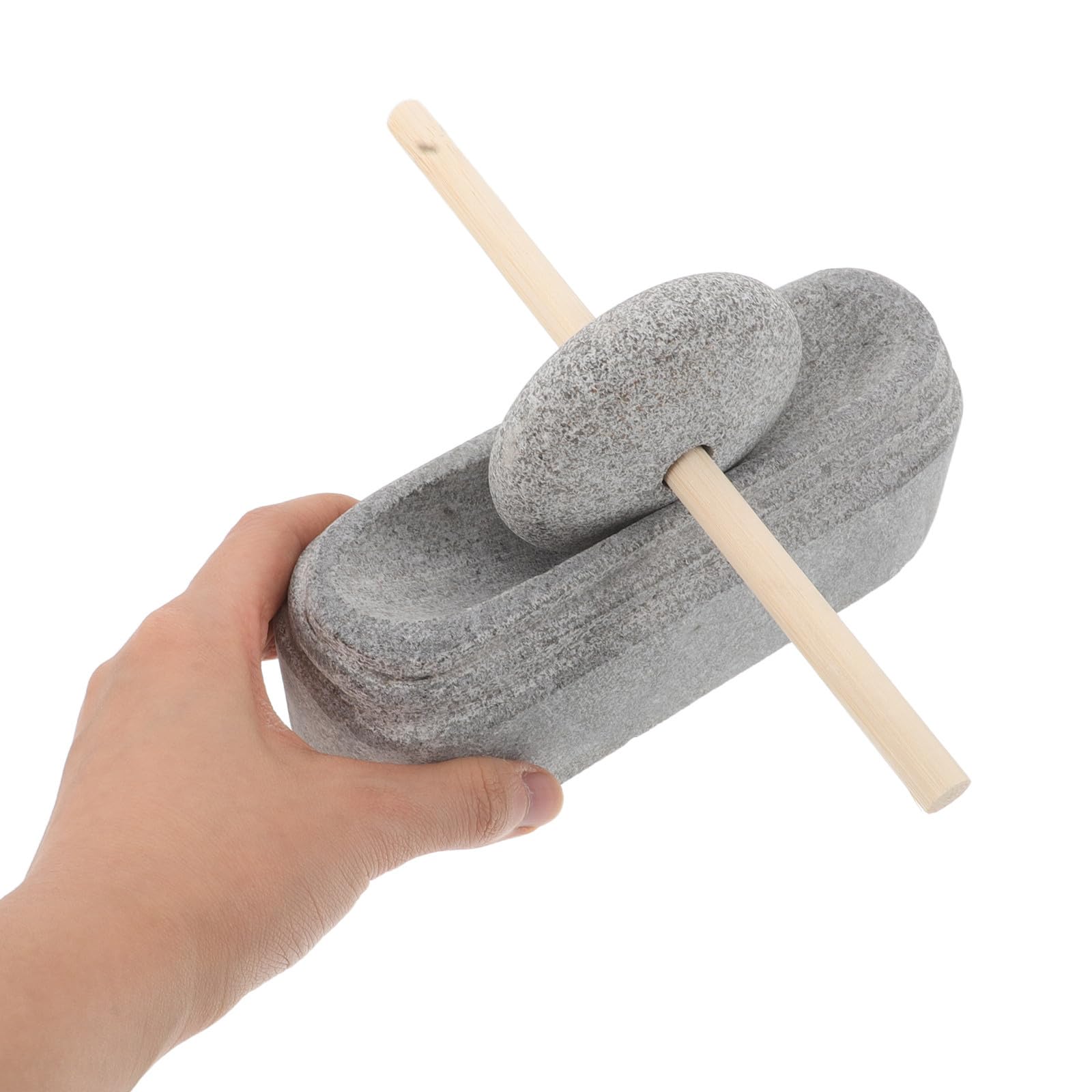 Mortero y Mano de Mortero de Piedra y Madera, Molinillo de Piedra para Especias y Medicina Tradicional China, Diseño Estable y Fácil de Limpiar, para Cocina y Hogar