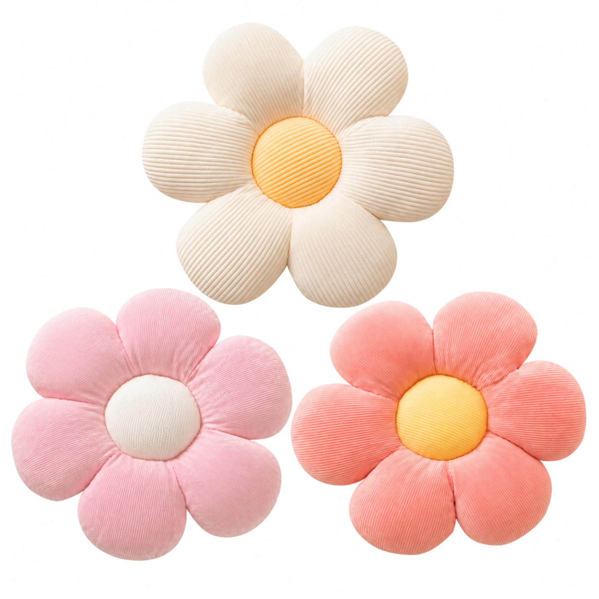 CANGHI Flower Pillow 3PCS 15.7" Pink Daisy Plush Cute Decorative Throw