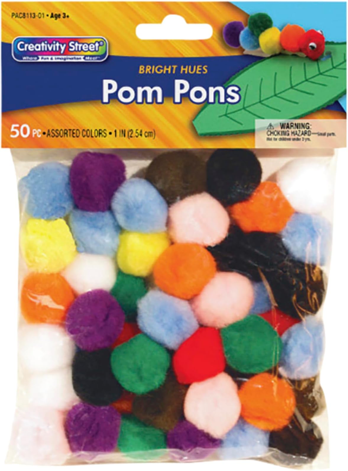 Creativity Street Bright Hues Pom Pons, 1-Inch, 50-Pack (AC8113-01)