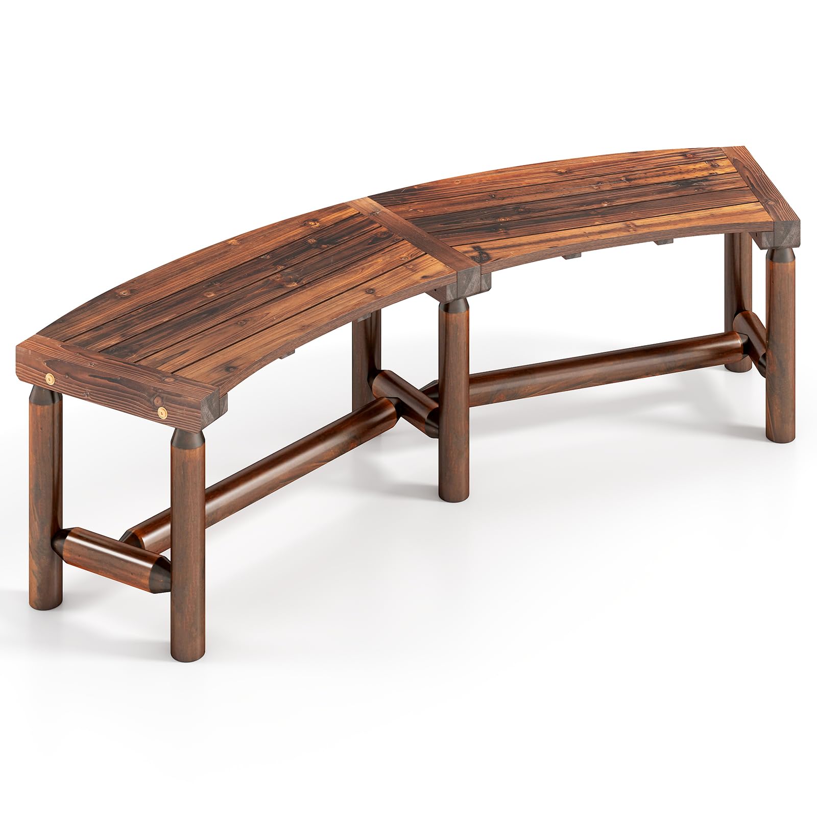 COSTWAY 2-3 People Garden Bench, Wooden Curved Fire Pit Bench, Outdoor Loveseat Leisure Porch Seating for Patio, Porch & Deck (1, Brown, 170 x 58 x 45cm)