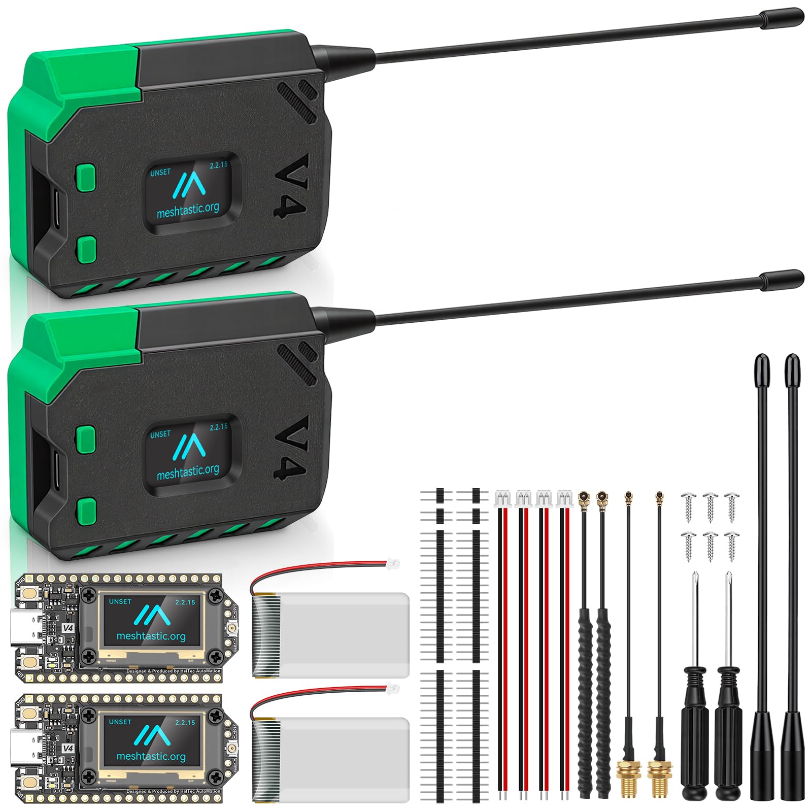 YELUFT 2 Stück ESP32 LoRa V4 Entwicklungsboard mit 3000 mAh Akku & Gehäuse Set