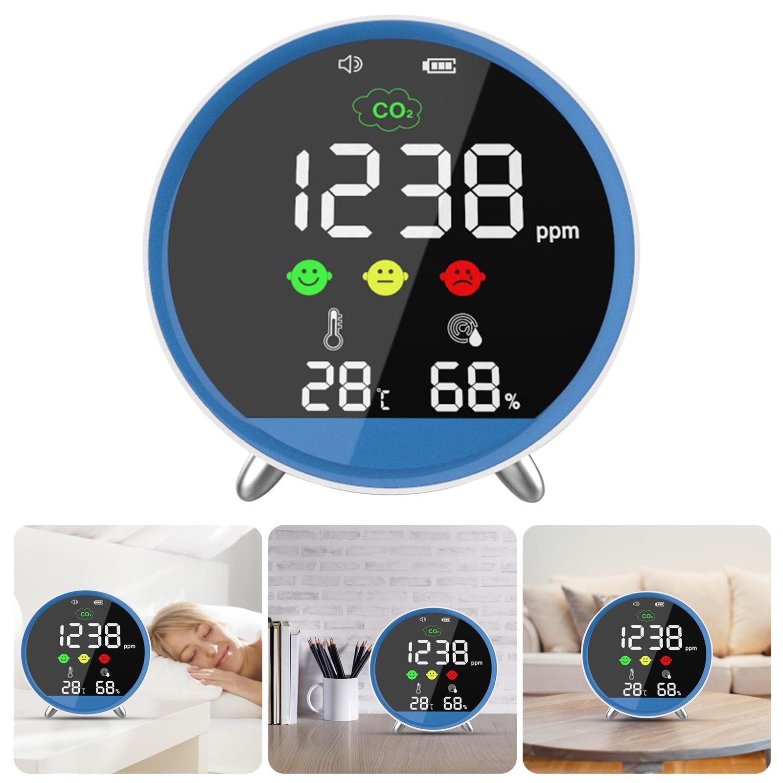 Detector profesional de CO2 con muestreo rápido de 1,5 s y función de alarma, medidor de temperatura de humedad para monitor de aire interior con batería recargable