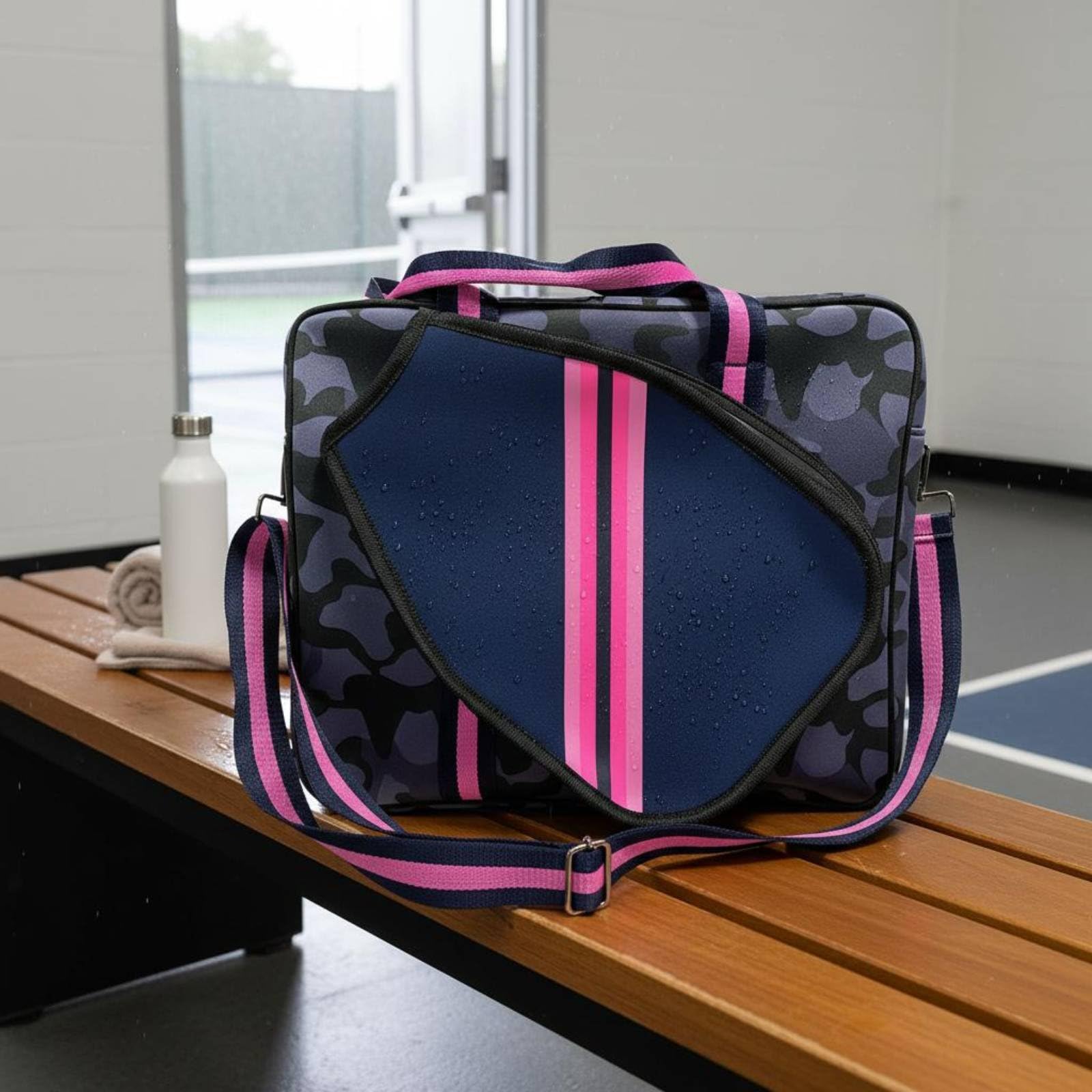 Custodia Pickleball Borsa Racchetta Borsa Padel Zaino Sportiva in Neoprene Morbido Elastico con Tasca Modellata per Pala E Cuciture Accurate Adatta a, Blu, Blu, Bianco, Argento