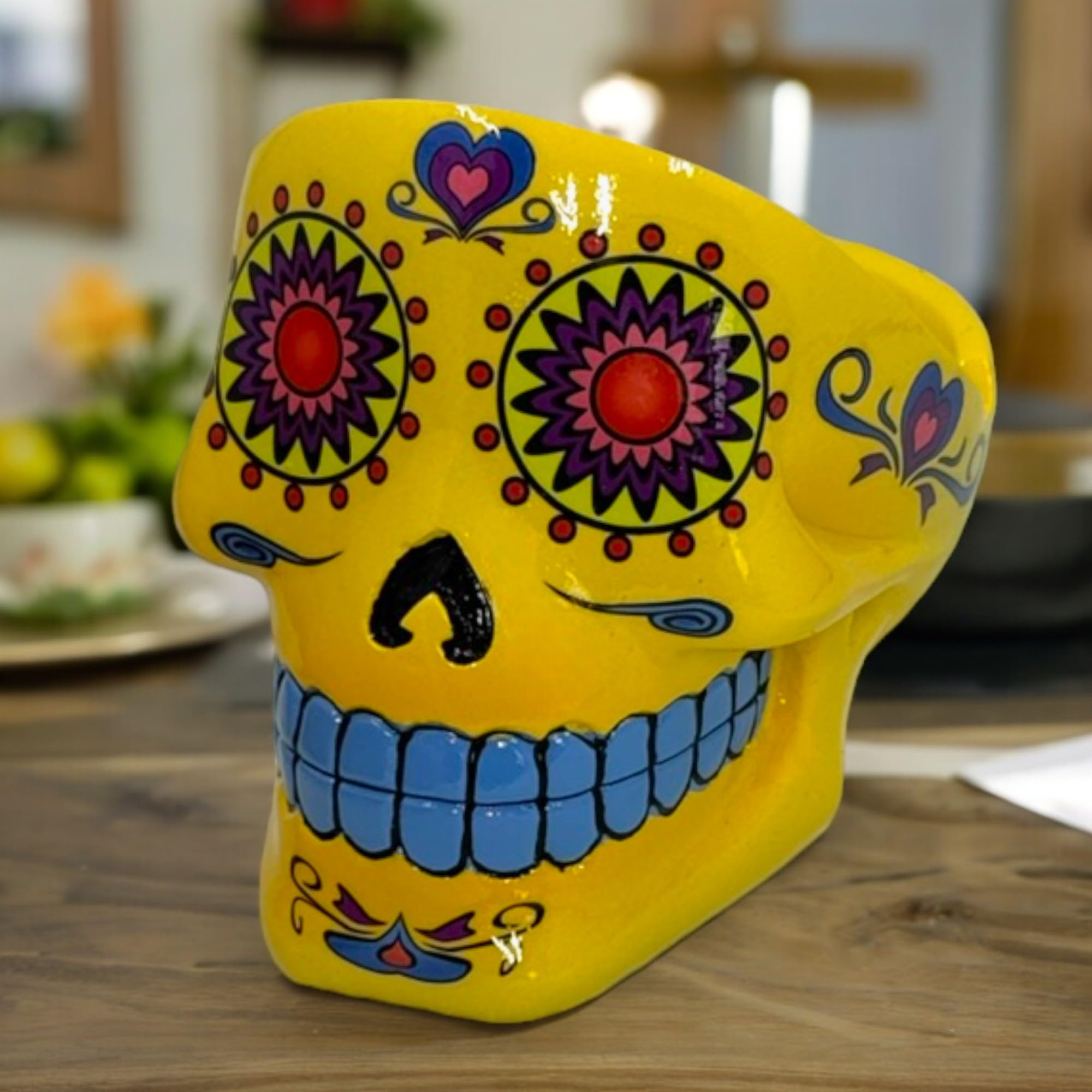 Cendrier Décoratif Sugar Skull MIJOMA - Tête De Mort Mexicaine Peinte à La Main, Polyrésine, 10x9 Cm