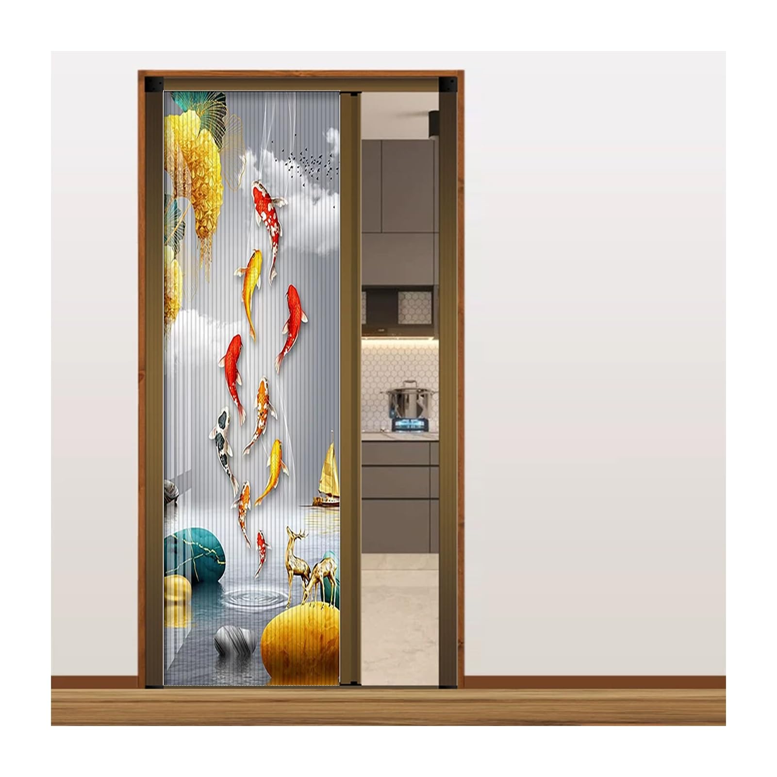 No-Drilling Folding Accordion Door with Blackout Cellular Shades, Insulation Room Divider Sliding Door for Barn Hallways Balcony Kitchen Shower Closet(Champagne Frame,36" x 80")