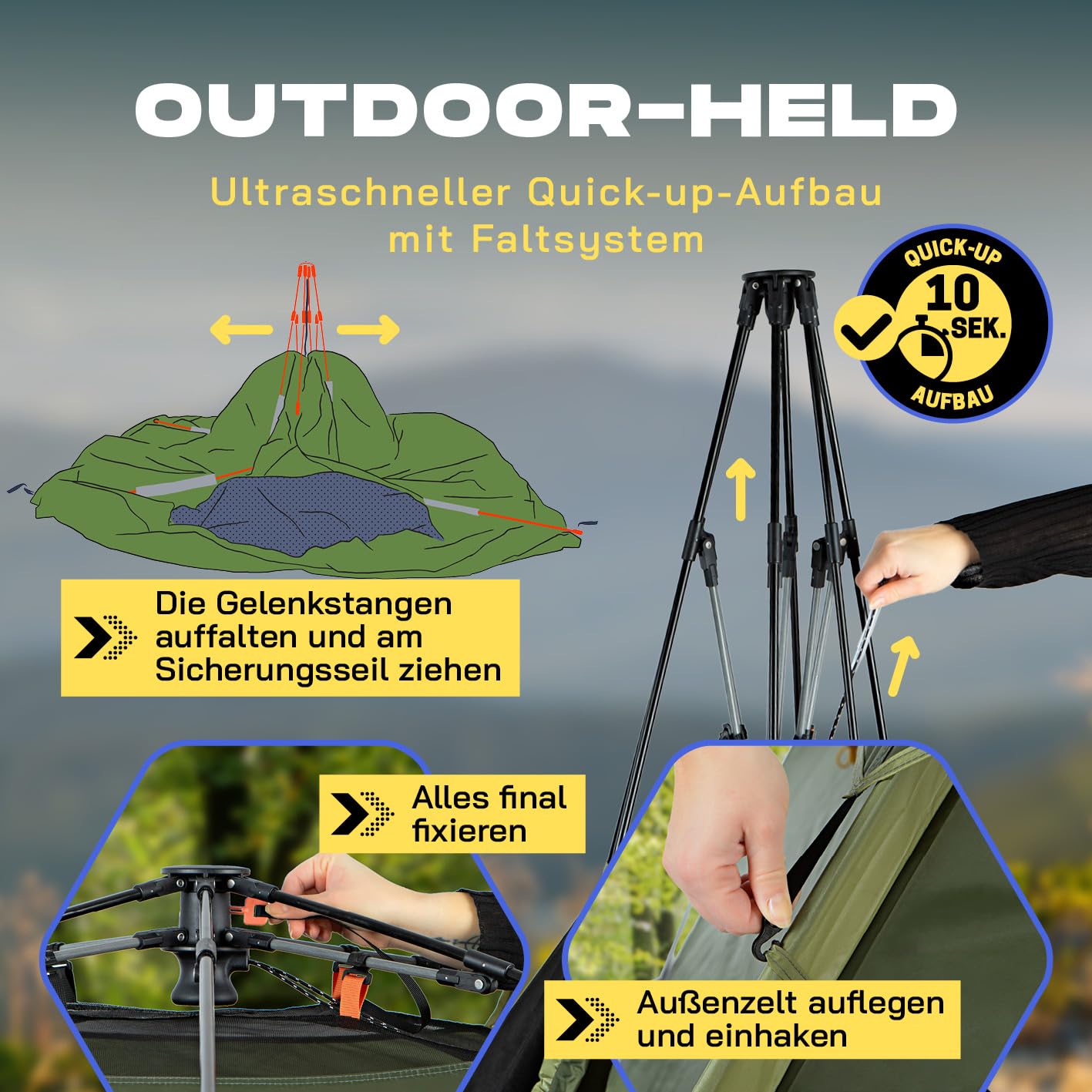 Where Tomorrow Tente Pop-up pour 4 à 6 Personnes – Tente à Lancer avec Montage Rapide en 10 Secondes | Tente de Camping résistante aux intempéries Contre la Pluie, la Neige, Le Vent, Le Sable | avec