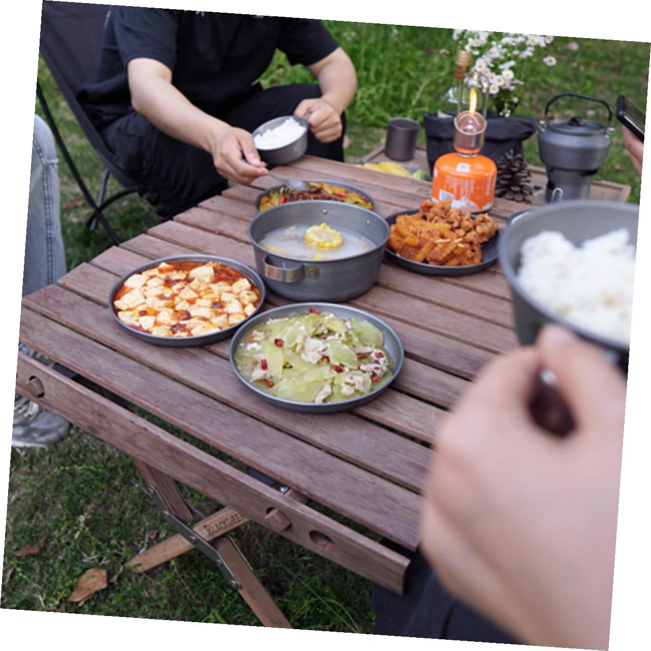 BESTonZON Portable Stainless Steel Bbq Dinner Plate Outdoor Camping Picnic Snack Tray for Self-driving Travel
