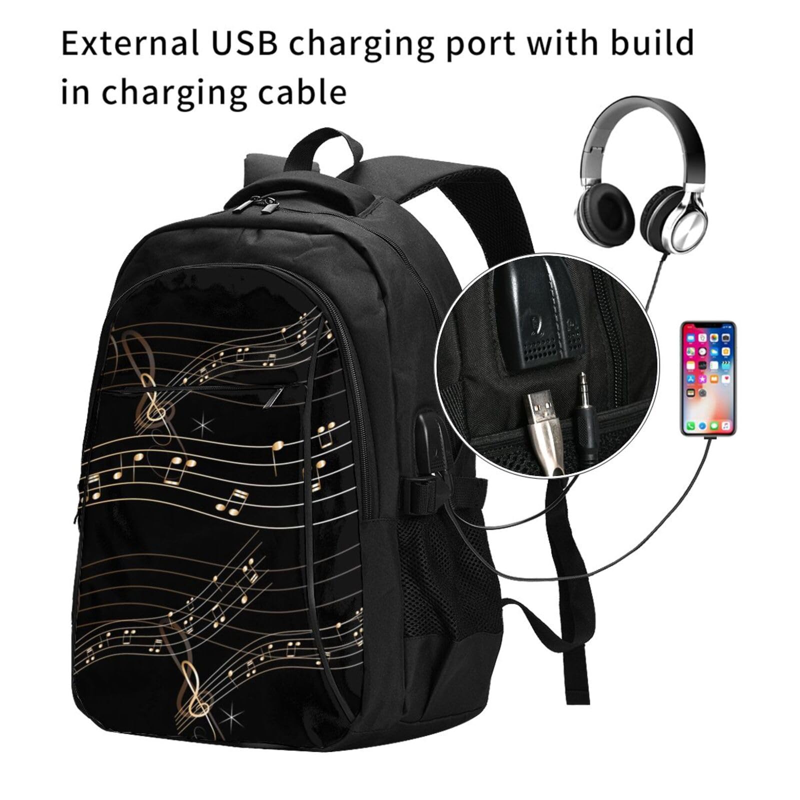 InOmak Musiknoten, Partitur, schwarze Noten, Reiserucksack, Freizeitrucksack, Schulrucksack, Laptop-Rucksack für Damen und Herren