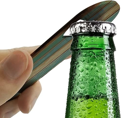 Miniatura 5 de Abrebotellas de acero inoxidable, abridor de botellas plano, duradero para el hogar, cocina, bar, restaurante, fiesta, 7 pulgadas (grano de madera